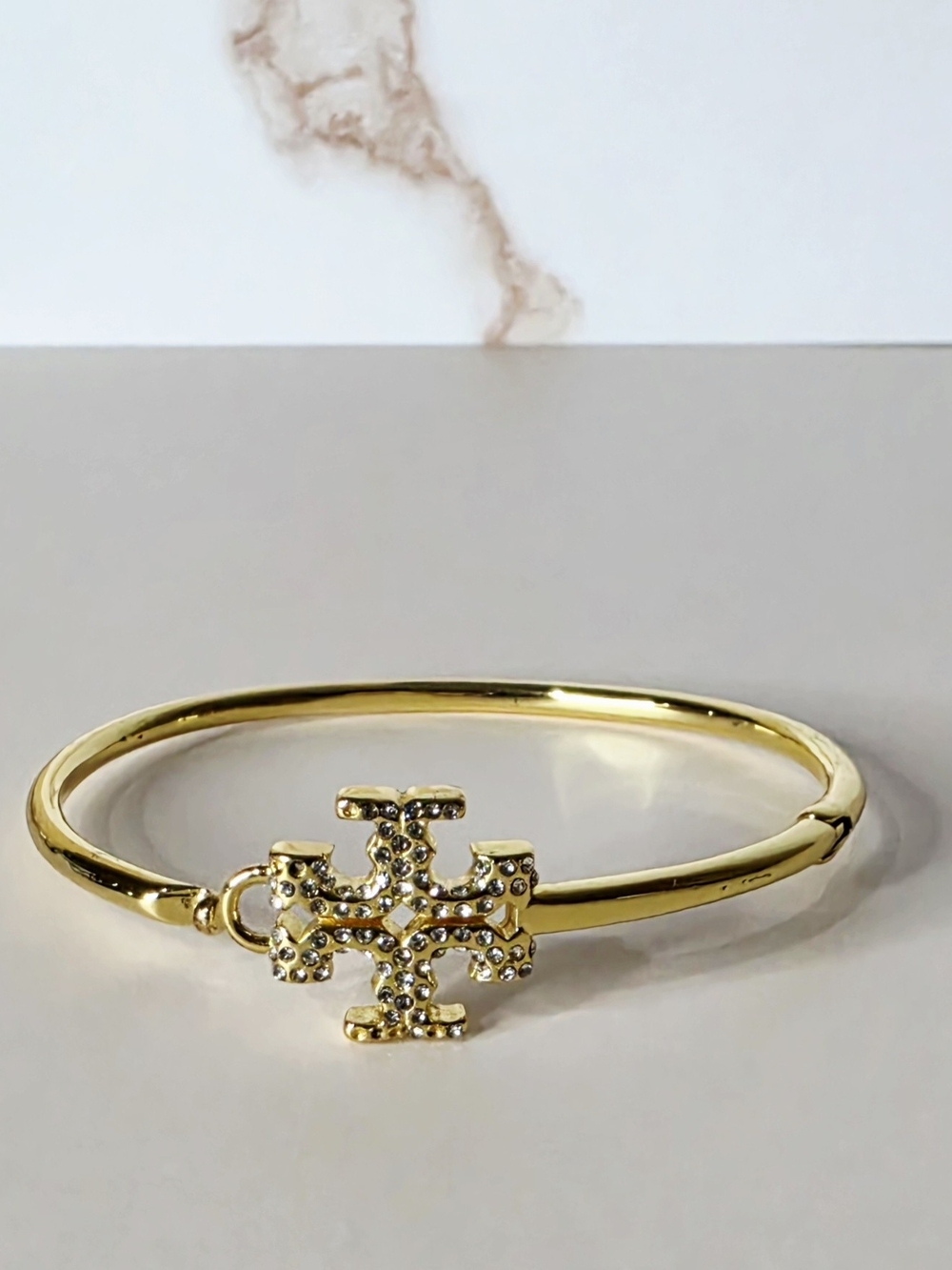 Gold Crystal Cross Charm Bangle Bracelet - Women's Jewelry